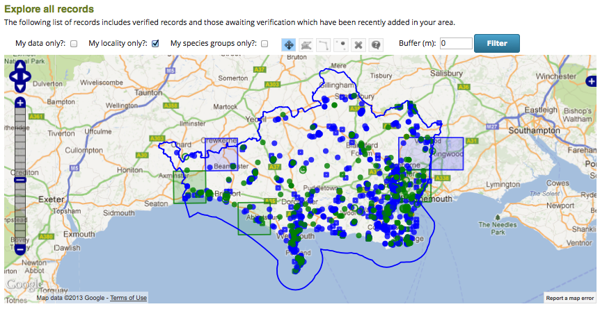 Records in Dorset map
